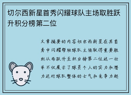 切尔西新星首秀闪耀球队主场取胜跃升积分榜第二位